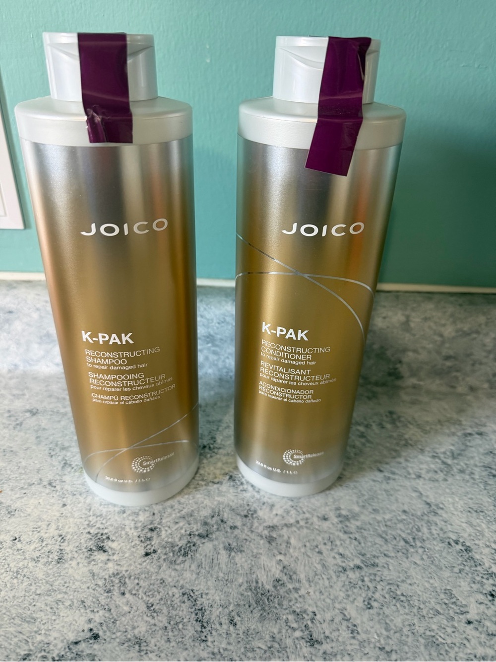 Joico K-PAK Reconstructing Shampoo & Conditioner Duo - Gold and Purple Accents